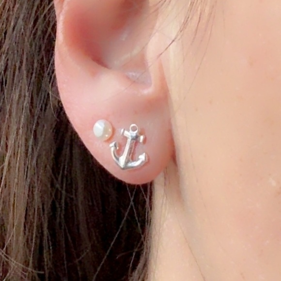 Sterling Silver Dainty Anchor Stud Earrings - Picture 9 of 9